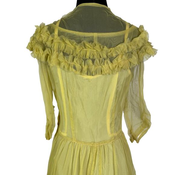 Vintage 1930s Yellow Ruffled Sheer Gown & Slip Set AS IS Project Piece Small - Picture 9 of 16